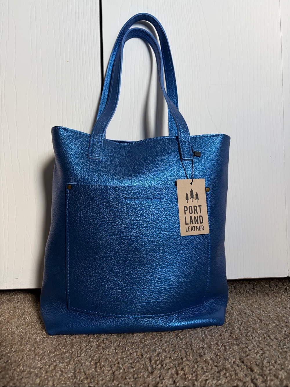 NWT Portland Leather Goods Full-Size Zipper Crossbody Tote in Comet Blue 💙☄️💫🔵